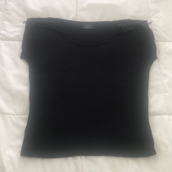 Calvin Klein black top with zipper sleeves that are functional scoop neck design - Picture 1 of 9